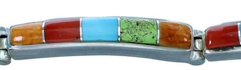 Southwest Multicolor Authentic Sterling Silver Link Bracelet RX112813